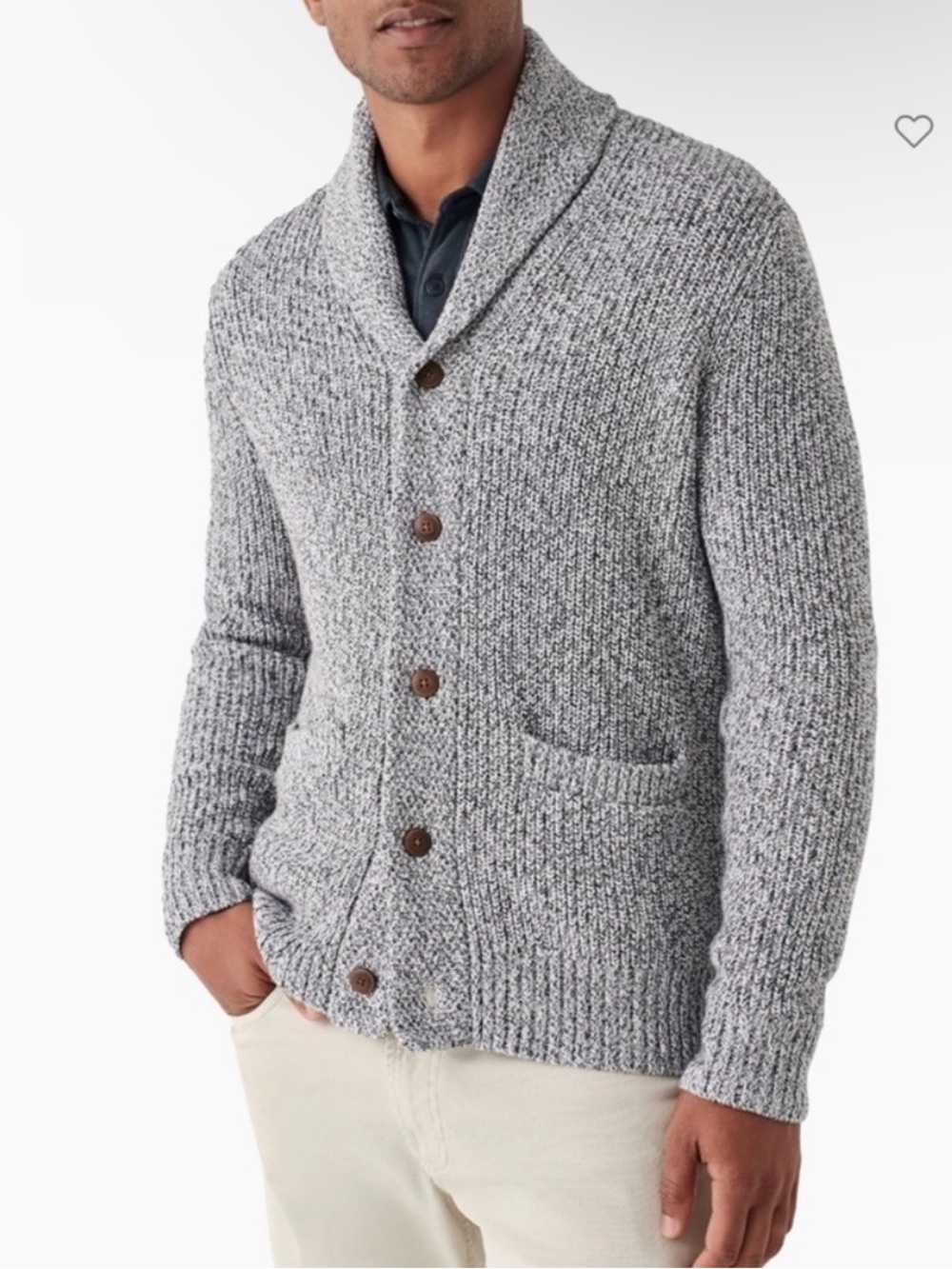 Faherty Men’s XXL Marled Cotton Cardigan Cotton Cashmere Lounge Fall Grey